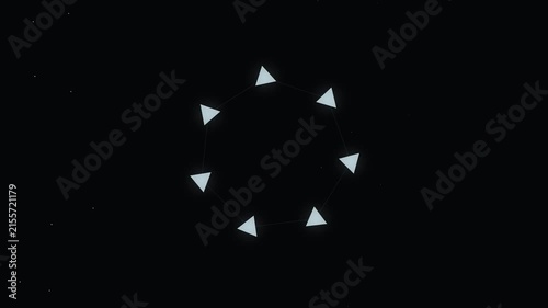 Glowing Geometric Triangle Shapes Rotating in a Circular Pattern