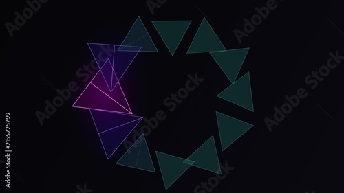 Abstract circular loading animation with glowing purple geometric triangles