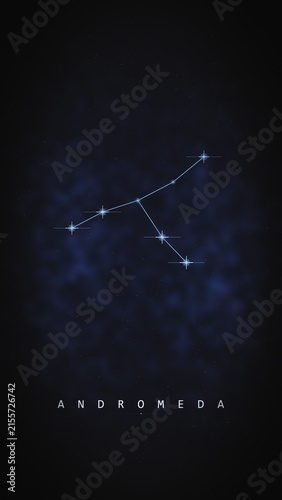 Fotografie Andromeda constellation animation reveals a glowing star pattern in a vertical deep blue sky design with faint nebula haze, perfect for astronomy, education, and social media visuals