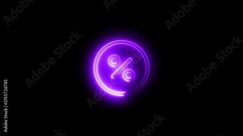 Glowing purple neon percentage symbol loading animation for sales and e-commerce