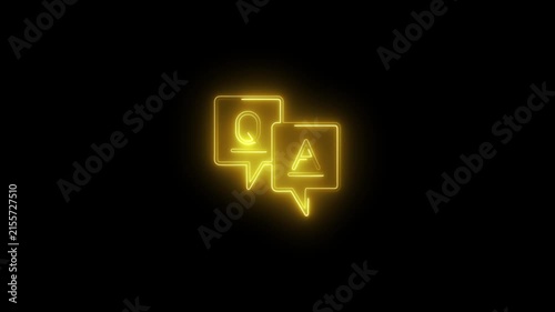 Glowing neon q&a speech bubbles for customer support and faq communication