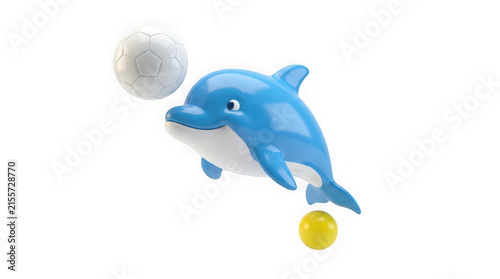 Cute cartoon dolphin playing with a soccer ball isolated on transparent background