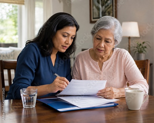 Daughter reviewing hospital discharge instructions with mother