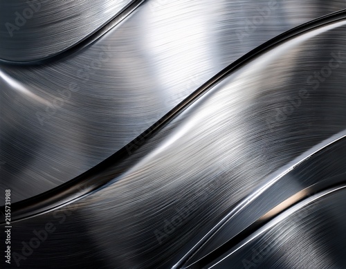 brushed metal panel with abstract reflected light and smooth curved texture emphasizing industrial precision sleek metallic sheen and architectural grade durability in close up detail