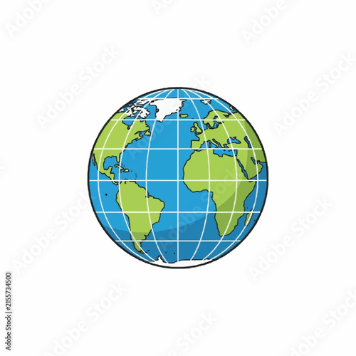 Earth Globe Vector with Meridian and Parallels