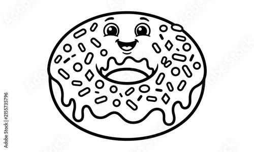 Принти на полотні Cute smiling donut with icing and sprinkles coloring page