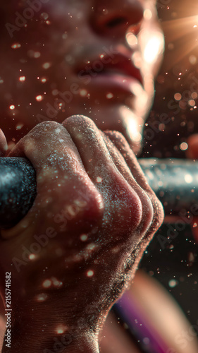 Spark of Effort: Dust and Sweat on Athletes Hand