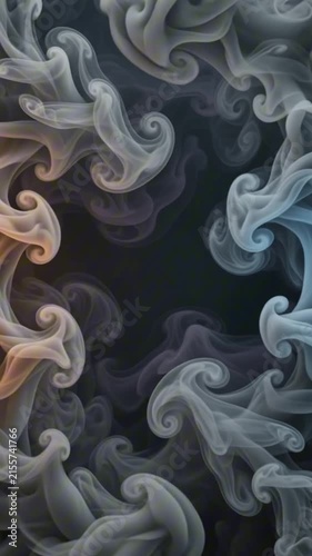 Abstract swirling colored smoke waves and fluid dynamic shapes on a dark background vertical banners