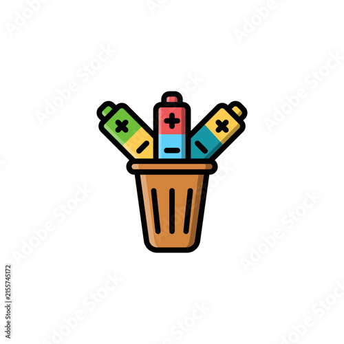 Battery Waste outline colored icon and illustration