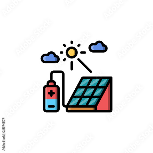 Solar Energy outline colored icon and illustration