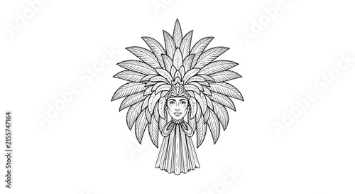 Cuadro en lienzo Woman Wearing Ornate Feather Headdress and Accessories