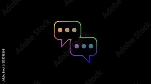 Speech Bubble Drawing Animation with Rainbow Outline on Black Background