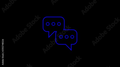Glowing Neon Blue Speech Bubble Animation Loop on Black Background