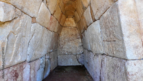 Canvastavla Hieroglyphic inscriptions adorn the corbelled stone vaulted interior of Chamber 2 at Hattusa's ancient Hieroglyphic Chamber site in Turkey