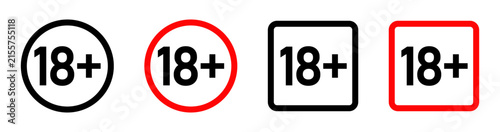 Eighteen plus 18+ vector icon isolated on transparent background for age restriction, adults only and mature content symbol