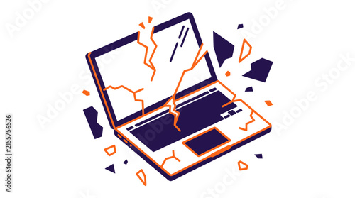 Broken Laptop Screen Shattered Pieces Isolated