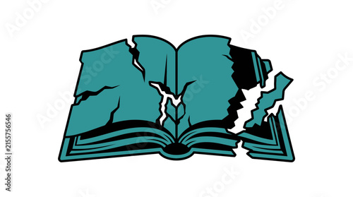 Broken Open Book Silhouette, Knowledge Loss Concept, Isolated