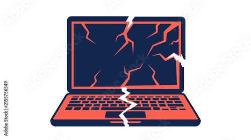 Broken Laptop Screen, Cracked Computer, Digital Damage Icon Isolated