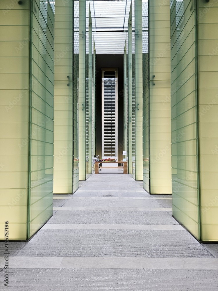 Fototapeta premium Nagasaki national peace memorial hall interior architecture with glass pillars and light corridor in japan.