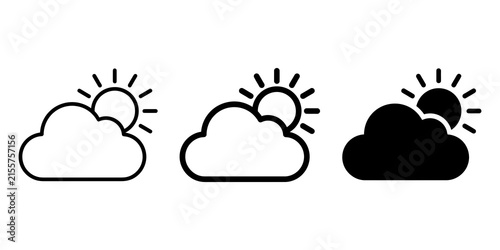Partly cloudy weather icon line art vector, bold outline and silhouette design