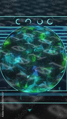 Animation of covid 19 cell and scope scanning on digital screen over binary coding