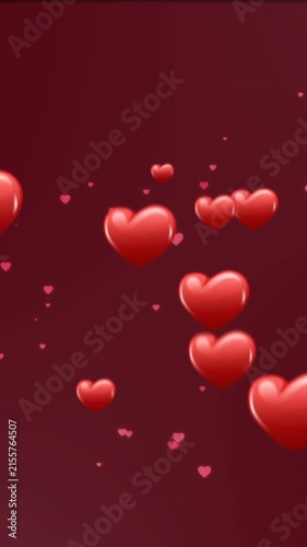 Animation of red hearts icons floating on red background