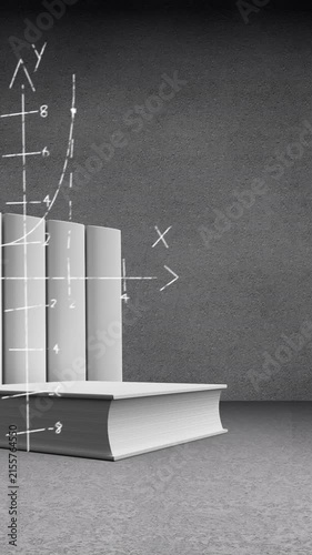 Mathematical equations with figures and books