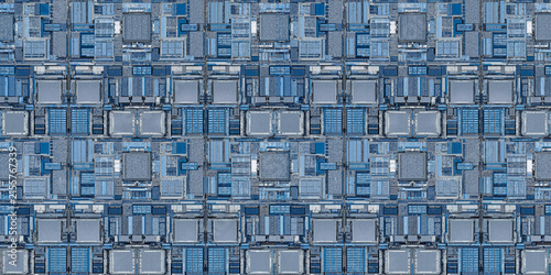 Plakat Seamless Blue Microchip Wafer Texture 3D Render, generative ai