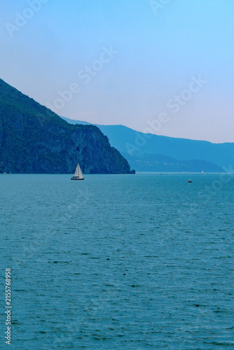 Canvas Print The Sebino lake near Lovere and Castro, Bergamo province, Italy, at June