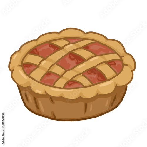 Cute Homemade Apple Pie Illustration with Lattice Crust and Golden Filling