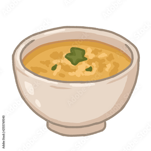 Cute Pumpkin Soup Bowl Illustration with Cream and Fresh Herb Garnish