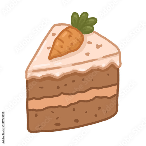 Cute Carrot Cake Slice Illustration with Cream Frosting and Fresh Carrot