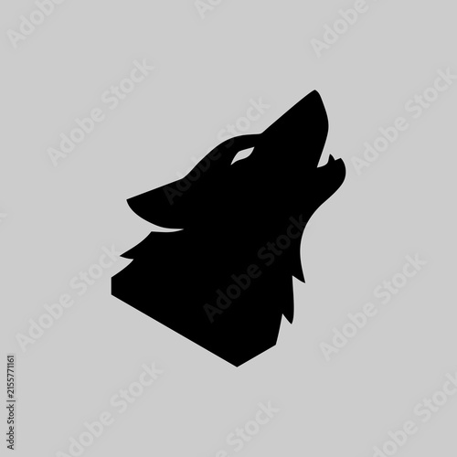 Black wolf head silhouette howling at the moon, vector animal icon design element.