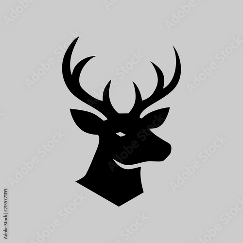 Minimalist deer head silhouette vector icon for hunting logo or wildlife branding design