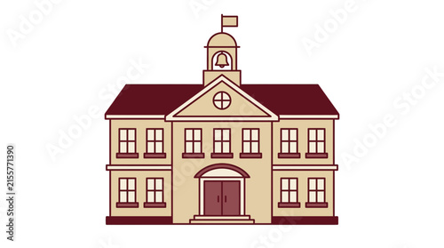Cartoon School Building with Bell Tower Isolated