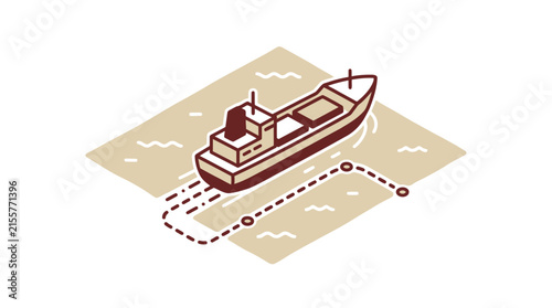 Cargo Ship Navigation Route Isolated Cargo Ship on Transparent Background