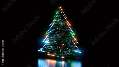 Digital christmas tree forming with neon lights
