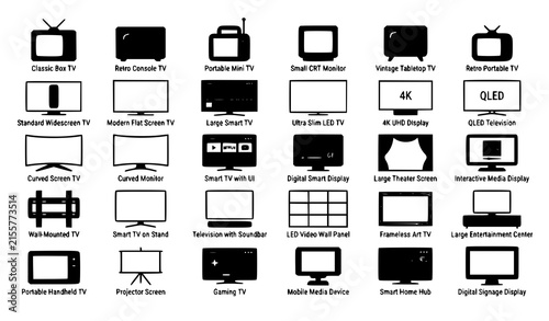 Television Screen Icons Vector Set in Flat Style