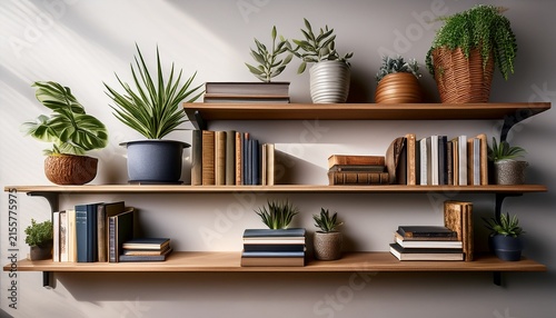 elegant shelves with books and plants for stylish zoom backgrounds