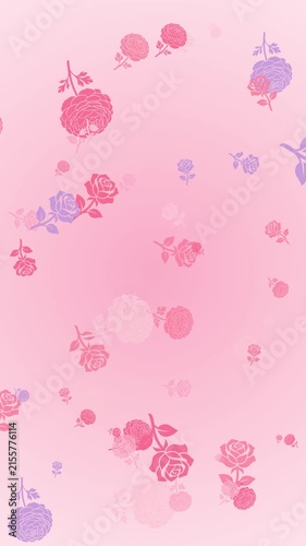 Pink Vertical Background with Scattered Rose and Peony Illustrations