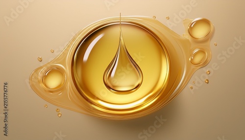 oil texture golden drop cosmetic product yellow round stain swatch 3d rendering skin care beauty product texture puddle on beige background