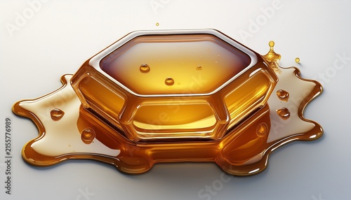 realistic honey drop hexagon on white background