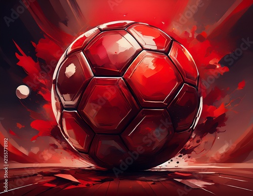 football or soccer background with big ball in red colors