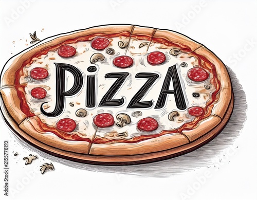 pizza elegant hand written lettering isolated on white background