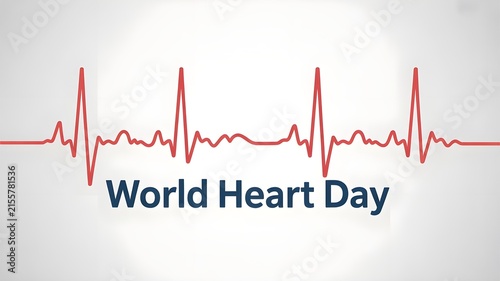 World Heart Day medical vector background with continuous red electrocardiogram pulse trace