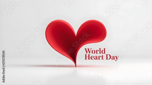 World Heart Day concept illustration with stylized modern red heart sculpture on soft background