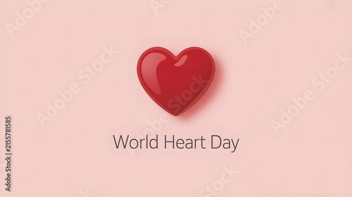 Cute 3D red heart symbol with typography for World Heart Day awareness on soft pink background