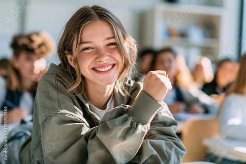 Excited Student in Classroom