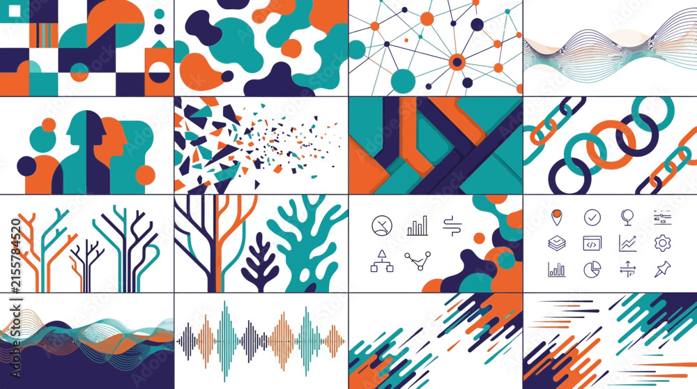 Fototapeta premium Geometric Backgrounds and Abstract Digital Art with Modern Color Palettes and Patterns