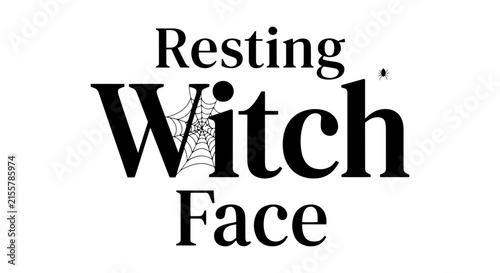 Resting Witch Face Halloween Typography, Spooky Spiderweb Accent, Vector Graphic